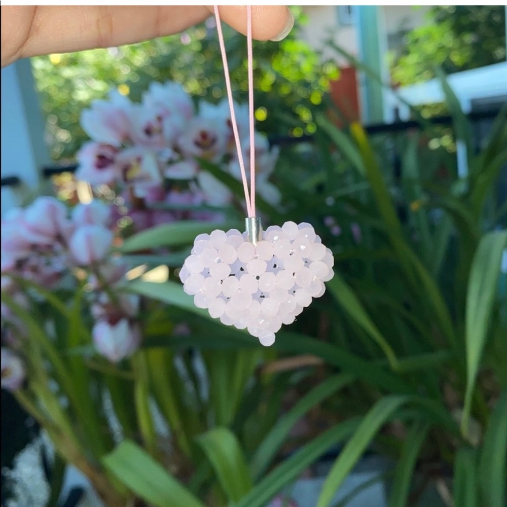 Pink Rondelle Bead Puffy Heart Keychain